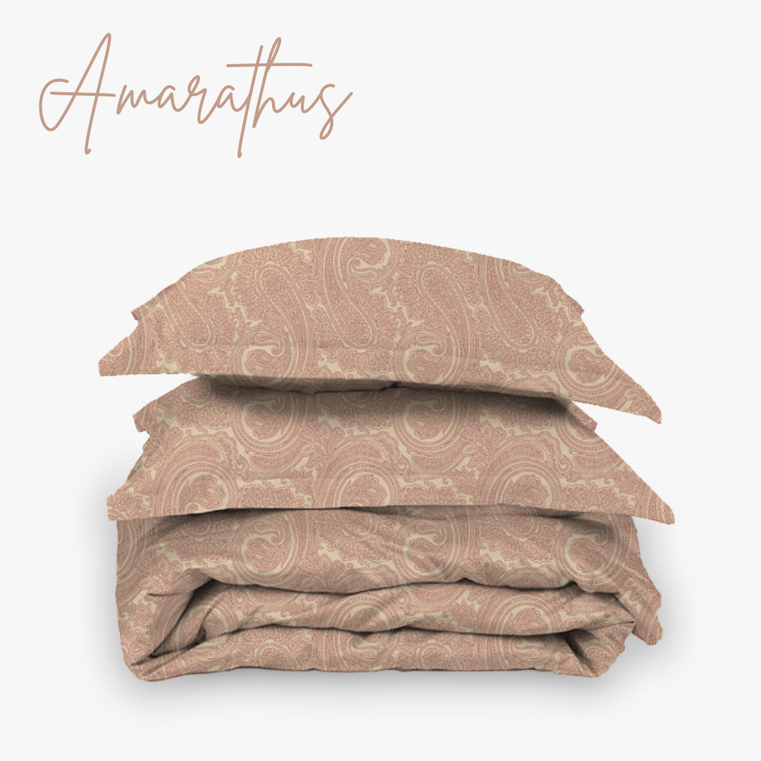 Amaranthus Luxury Bedding Set – High-End Egyptian Home Decor Luxury paisley bedding set in soft earthy tones – premium duvet and pillows for elegant Egyptian bedrooms