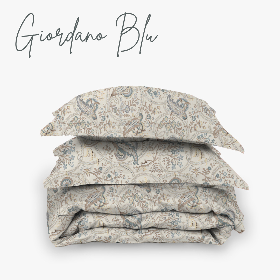 blu Luxury Bedding Set – High-End Egyptian Home Decor Luxury paisley bedding set in soft earthy tones – premium duvet and pillows for elegant Egyptian bedrooms